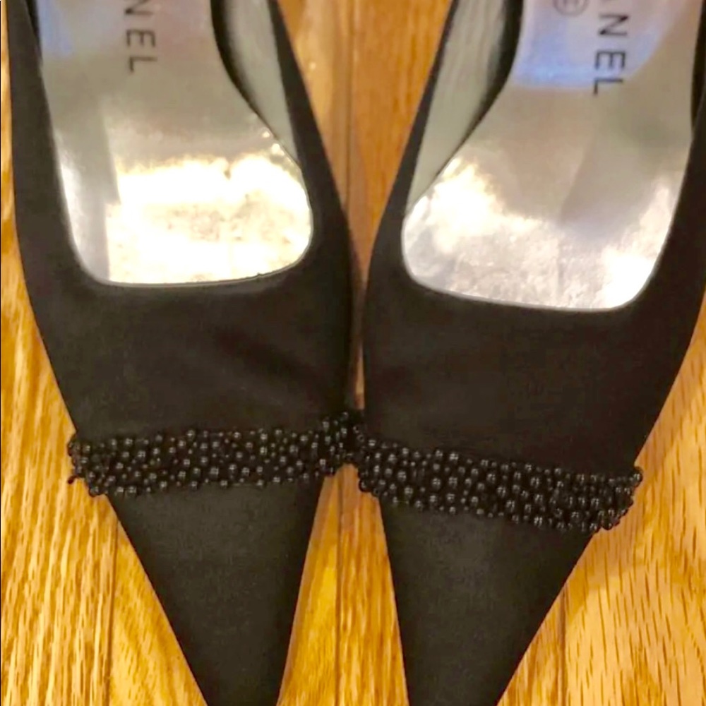 Authentic Chanel beaded logo mules, size 41.
